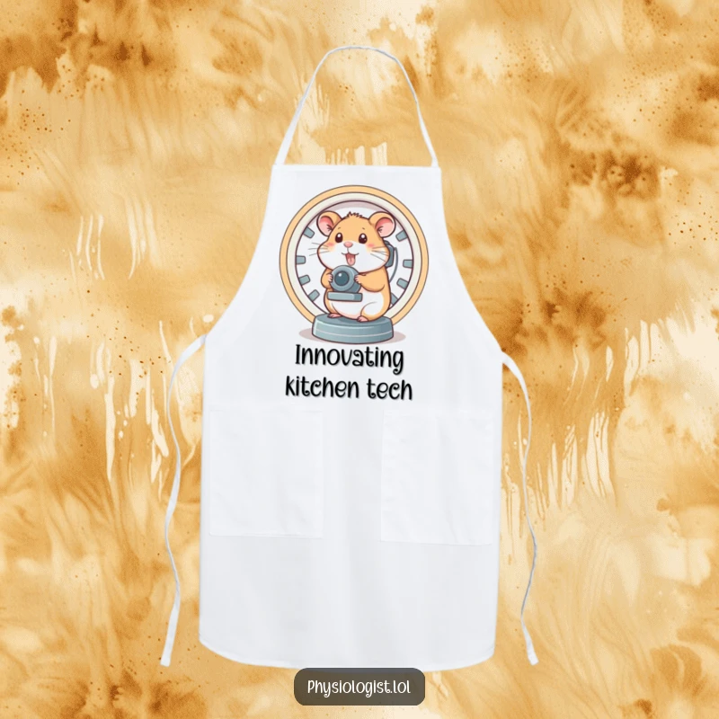 Funny brain scanner hamster apron, depicting a hamster operating a complex brain scanner, making kitchen tasks humorous and intelligent.