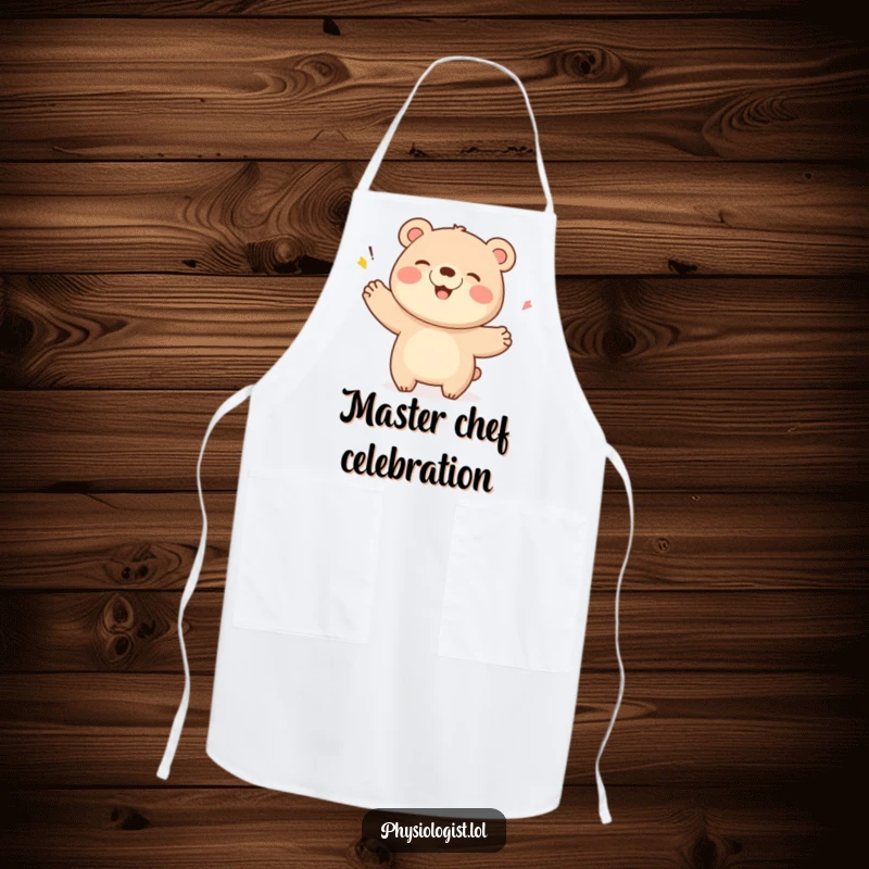 Funny Bear Apron: A giggling bear celebrating a score with a flourish, making kitchen tasks delightfully victorious.
