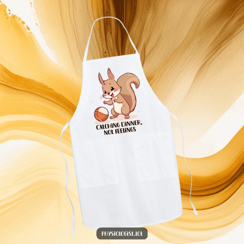 Funny Squirrel Apron: A mischievous squirrel focused on catching a bouncing ball, making kitchen tasks hilariously engaging.