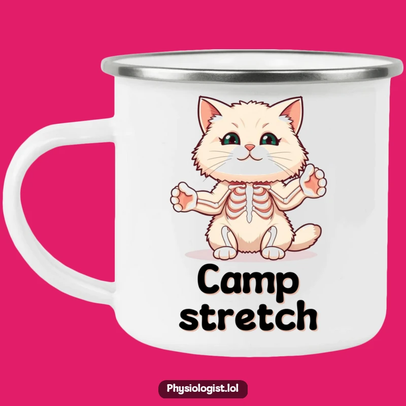 Funny Cat Muscle Camping Mug: Stretching Paws for Humorous Outdoor Workouts