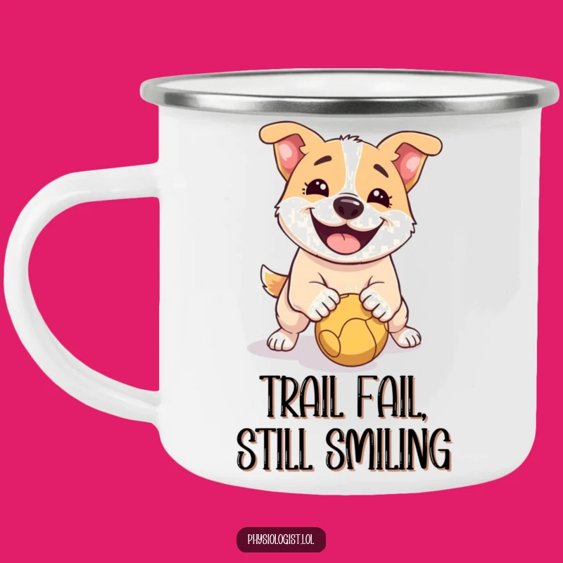 Funny Dog Slipping Camping Mug: Rugged & Comical Outdoor Gift