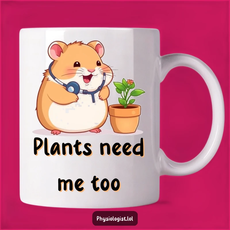 Funny Chubby Hamster Vet Gift Mug - Adorable Doctor Listening to Plant