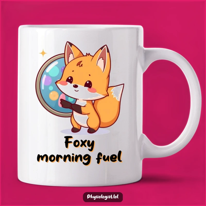 Funny Fox Biologist Mug: Excited Cell Pointing, Perfect Science Lover Gift