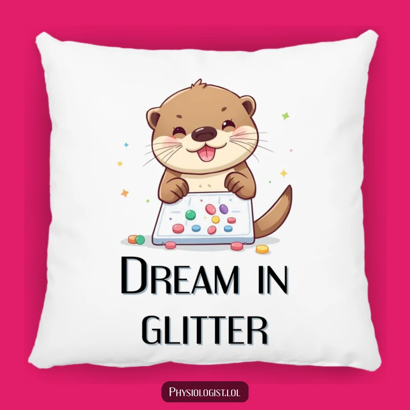 Soft Funny Otter Glitter Lab Pillow: Cuddle Up in Sparkle!