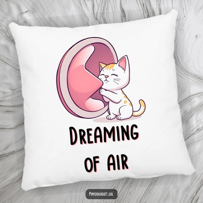 Funny decorative pillow, a cat with a giant lung, offering comfort and a humorous visual.