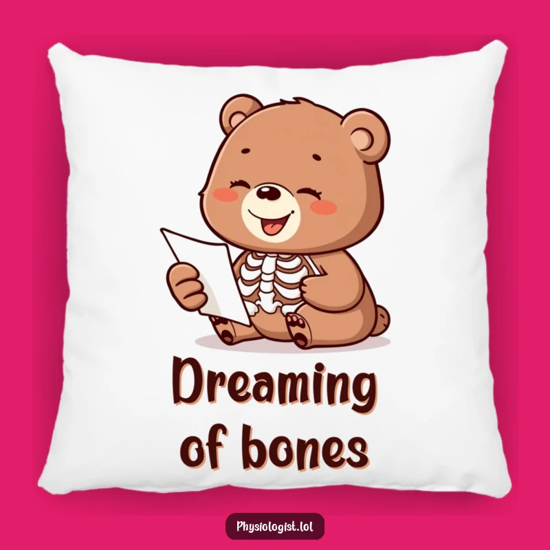 Funny Bear Cub Skeleton Dream Pillow: Huggable Humor for Your Cozy Space