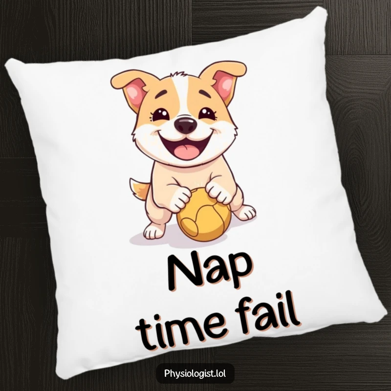 Funny Dog Pillow: A plush cushion featuring a smiling dog comically slipping on a ball, offering humorous comfort for any room.