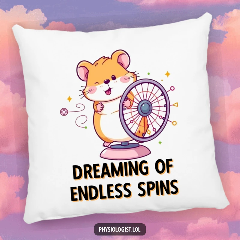 Funny Hamster Diagram Pillow: Soft pillow featuring a happy hamster spinning a colorful diagram wheel, offering humorous comfort and decor.