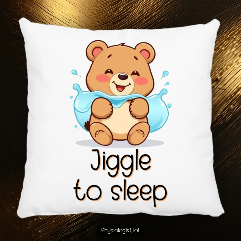 Funny bear fluid balance pillow with a smiling bear jiggling with wobbly blue liquid, offering comfy hydration humor.