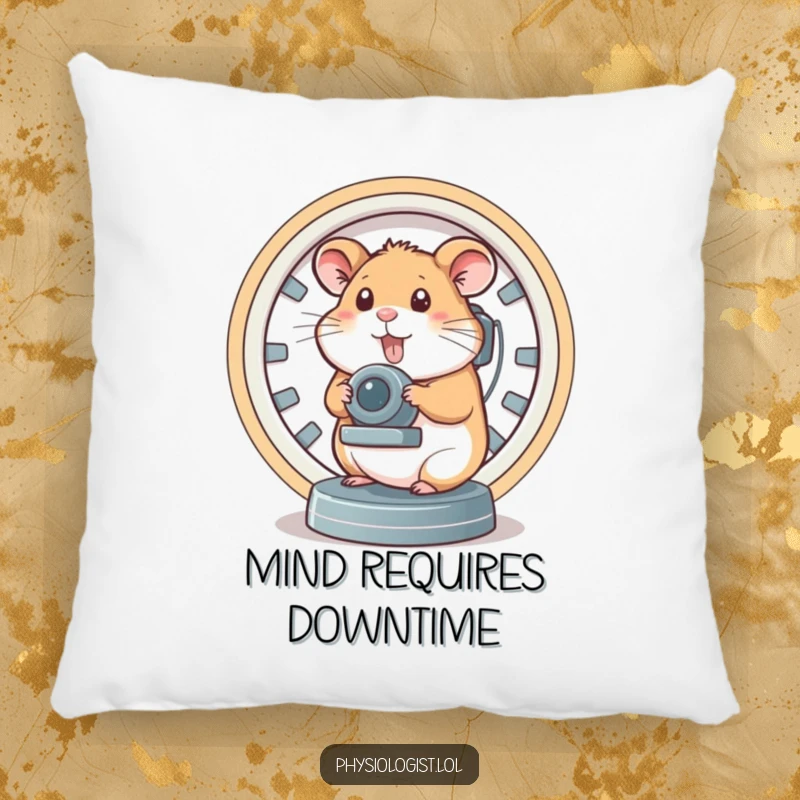 Funny brain scanner hamster pillow, showing a hamster operating a complex brain scanner, offering cozy comfort and scientific humor.