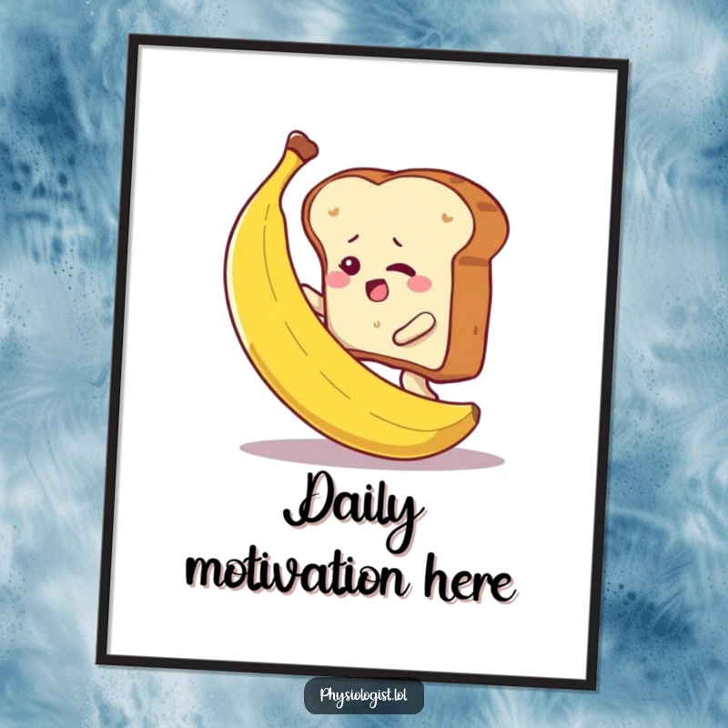 Funny toast determinedly climbing a banana, as digital art, conveying humorous ambition and artistic inspiration.