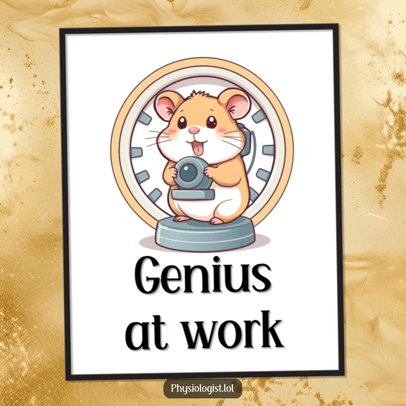 Funny brain scanner hamster digital art print, featuring a hamster operating a complex brain scanner, radiating clever scientific humor.