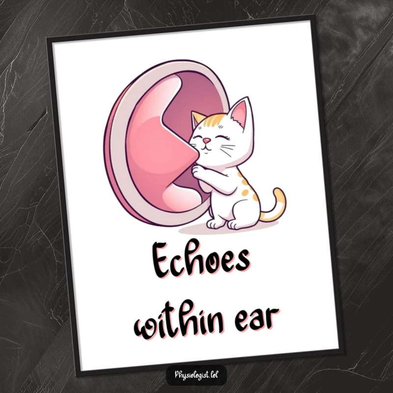 Funny digital art print, a cat intently listening to a giant lung, creating a humorous and unique visual statement.