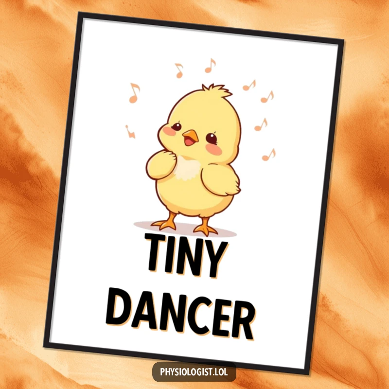 Funny chick music digital art print of a tiny chick energetically bobbing its head to music, perfect for joyful digital decor.