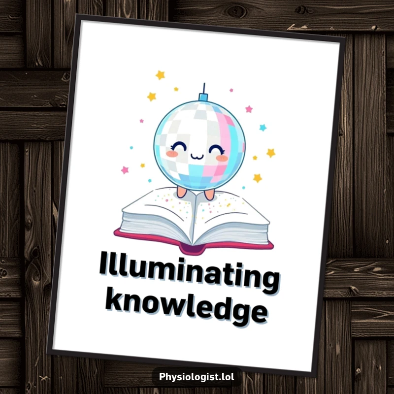 Funny digital art print featuring a disco ball showering glitter upon an open book, perfect for adding a humorous and sparkling aesthetic to any room.