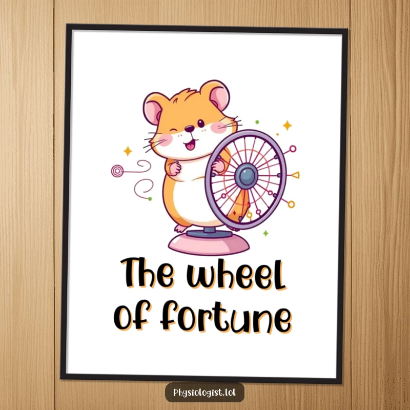 Funny Hamster Genius Digital Art Print: High-resolution art of a hamster spinning a colorful diagram wheel, perfect for instant, humorous wall decor.
