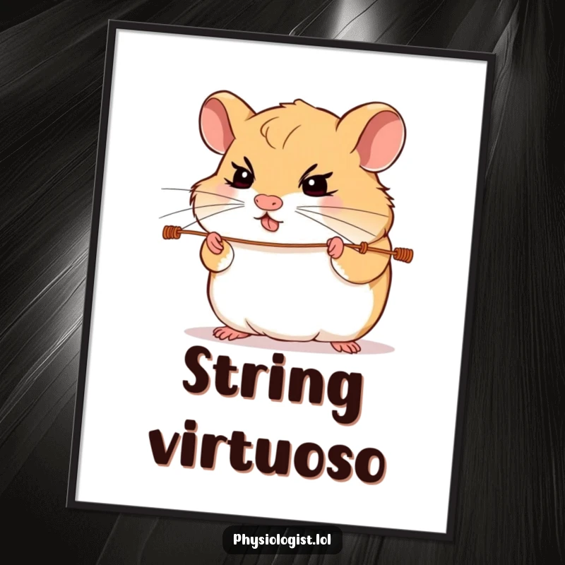 Funny hamster guitar digital art print of a determined hamster intensely focused on playing guitar strings, perfect for rock-themed digital decor.