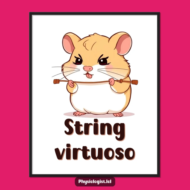 Funny Hamster Guitar Digital Art: Determined Hamster Strings Print Funny Gift