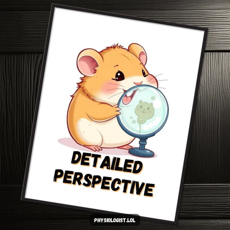 Funny hamster digital art print of a happy hamster intently examining a magnified image on a screen, ideal for humorous tech-themed wall art.