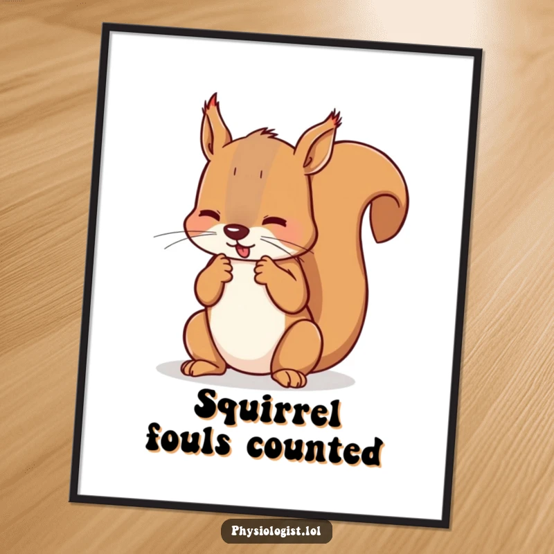 Funny squirrel referee digital art print of a squirrel counting imaginary fouls on its paws, instant sports humor decor.