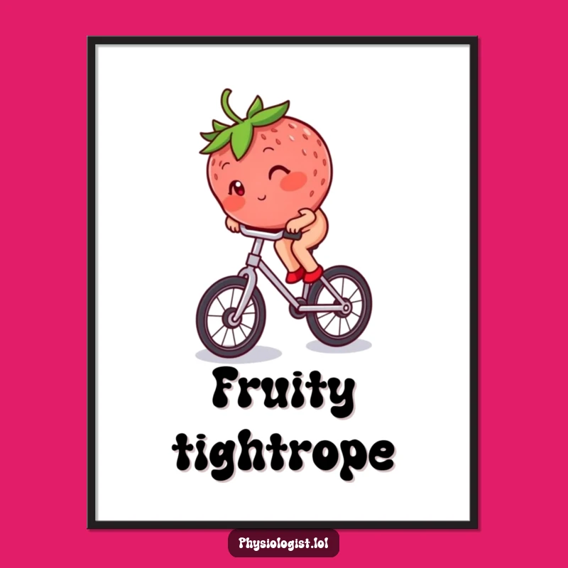 Funny Strawberry Unicycle Digital Art: Berry's Wall Art Funny Gift