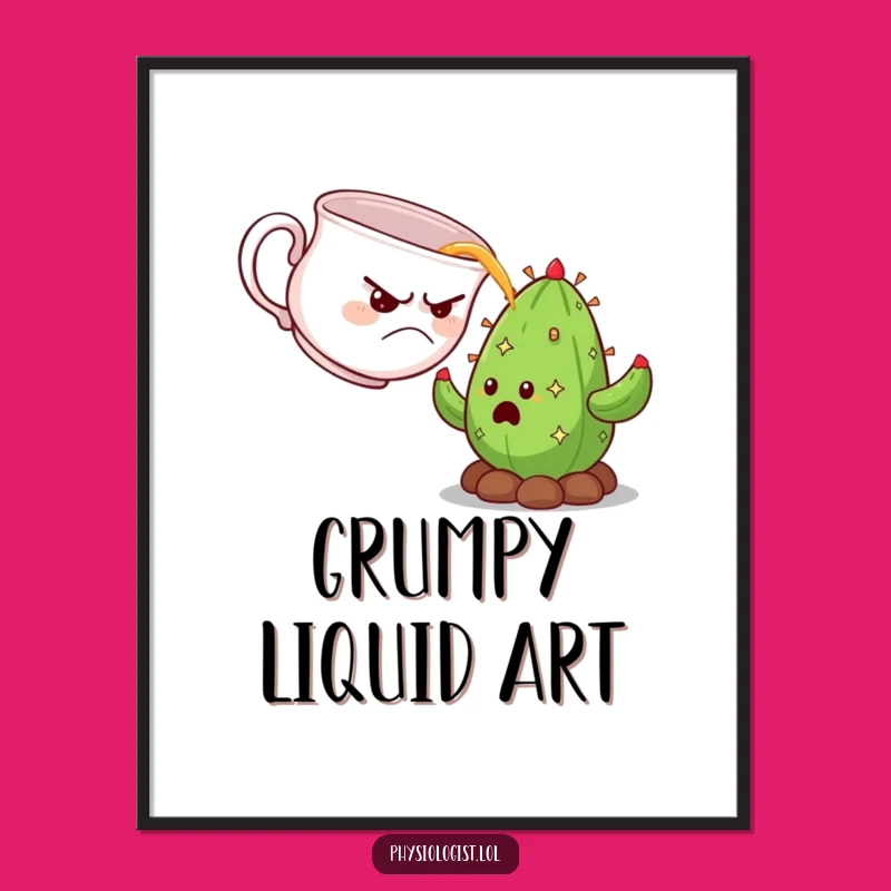 Funny Grumpy Teacup Digital Art: Cactus Surprise Wall Art Funny Gift