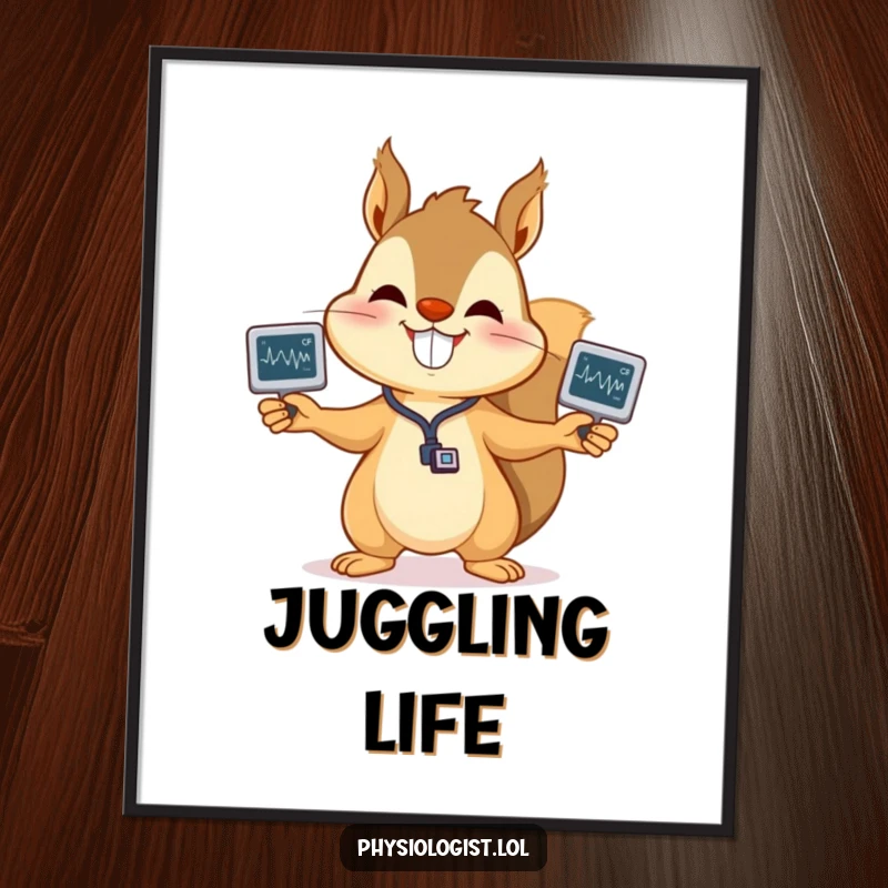 Funny squirrel EKG digital art print of a happy squirrel juggling EKG strips, perfect for digital display or printing, a cheerful funny gift.