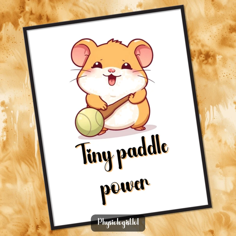 Funny Hamster Digital Art Print: A cheerful hamster batting a ball with a tiny paddle, creating a fun and playful visual.