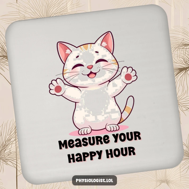 Funny Cat Abstract Coaster: Comical illustration of a cat measuring an abstract shape, protecting drinks with a humorous flair.