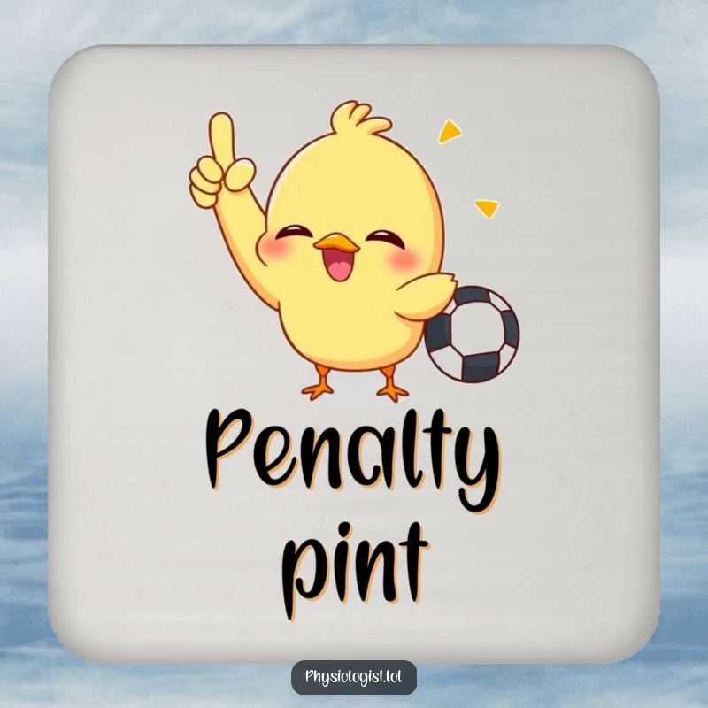 Funny drink coasters featuring a giggling chick enthusiastically signaling a penalty, bringing sports game humor to any table.