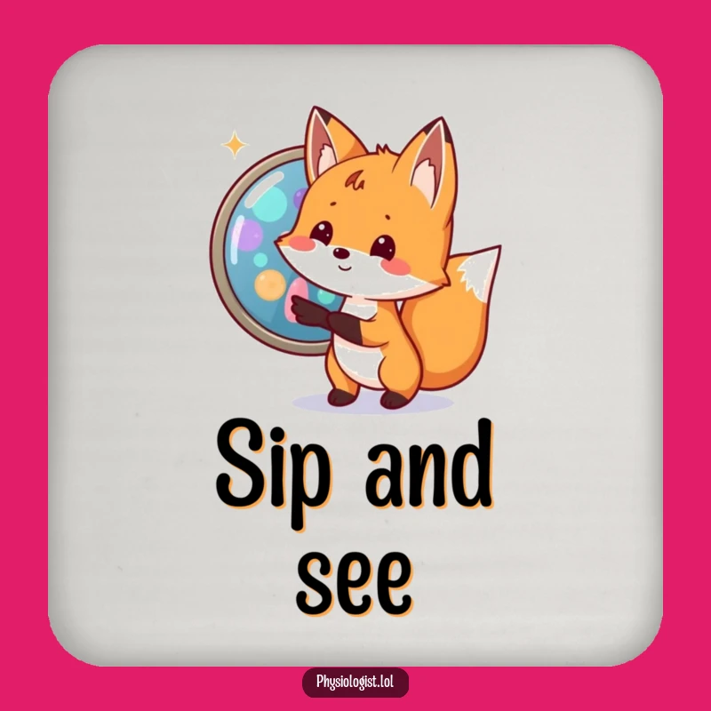 Funny Fox Biologist Coaster: Cell Pointing Protects Surfaces with Humor