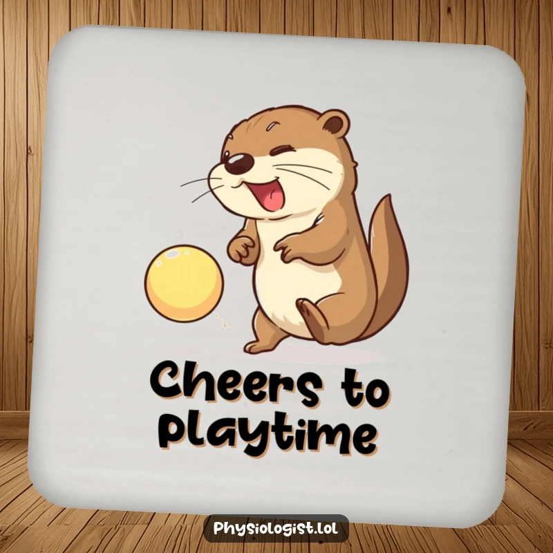 Funny otter coaster featuring an energetic otter smashing a bright ball, a humorous and practical home accessory.