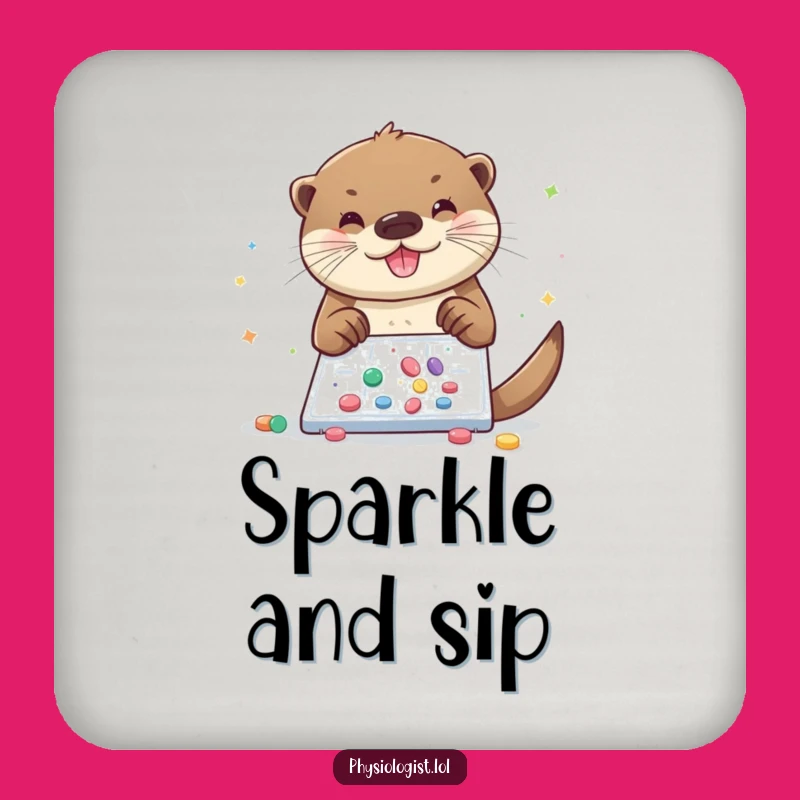Funny Otter Glitter Lab Coaster Set: Protect Surfaces with Sparkle!