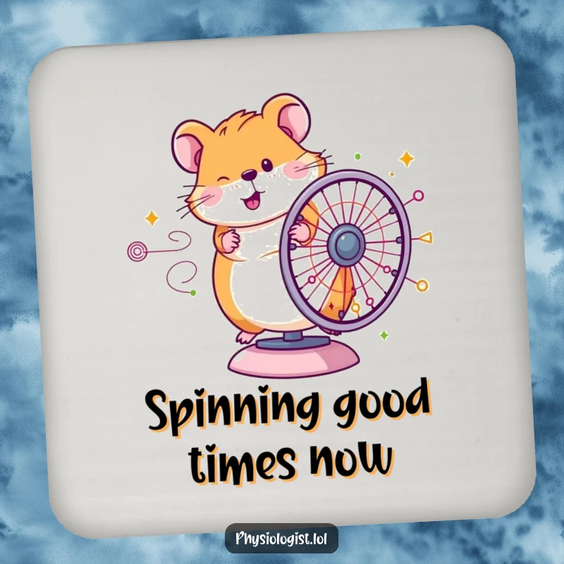 Funny Hamster Diagram Coaster: Comical illustration of a hamster spinning a diagram wheel, protecting drinks with a humorous flair.