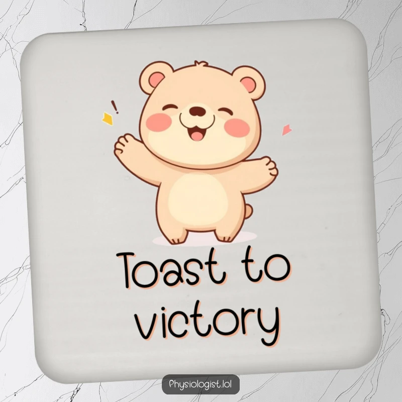 Funny Bear Coasters: A giggling bear celebrating a score with a flourish, offering humorous and festive surface protection.