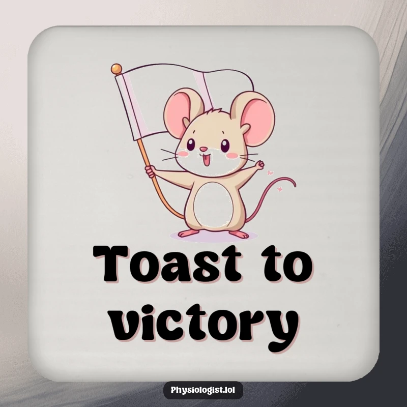 Funny mouse flag coaster featuring a tiny mouse hero waving a large flag, protecting drinks with humorous bravery.