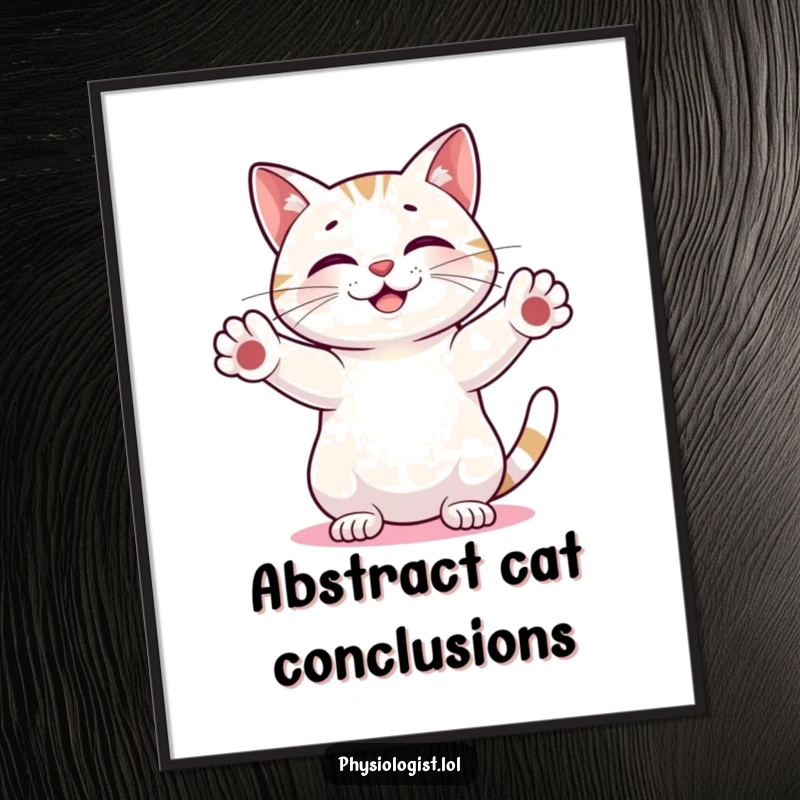 Funny Cat Abstract Poster: Art print of a smiling cat measuring a glowing abstract shape, adding whimsical humor to wall decor.