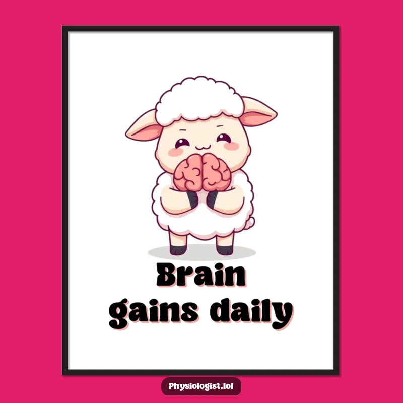 Funny Giggling Sheep with Brain Poster - Hilarious Wall Art for Laughs