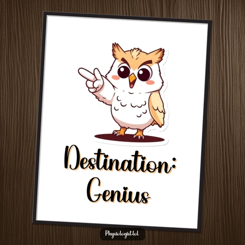 Funny cheerful owl pointing poster print, an owl dramatically indicating a target, motivational and humorous wall art.