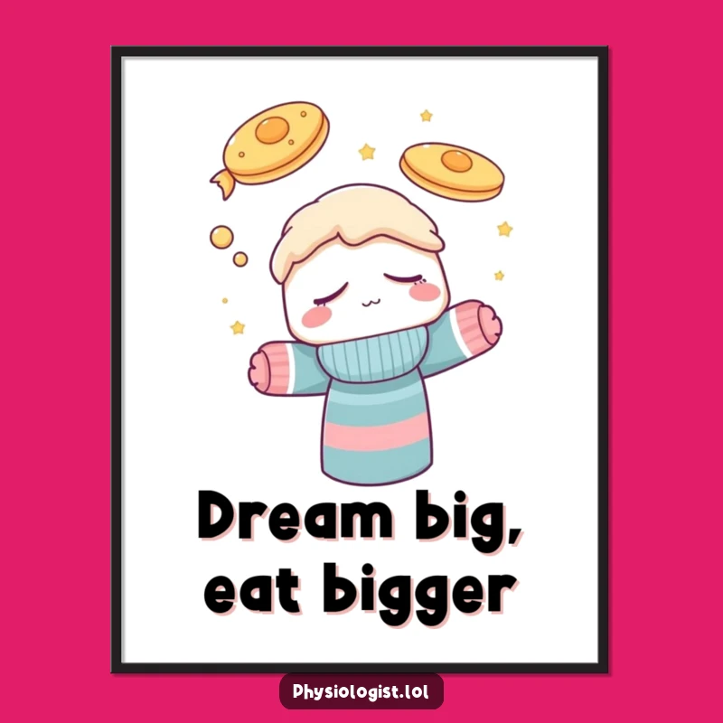 Funny Sock Puppet Flying Pancakes Poster: Dreamy Wall Art, Hilarious Gift Idea