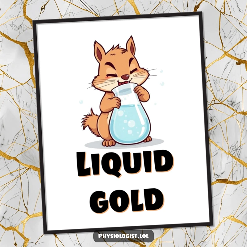 Funny Squirrel Poster featuring a determined squirrel vigorously churning a beaker filled with bubbly liquid, perfect for study areas.