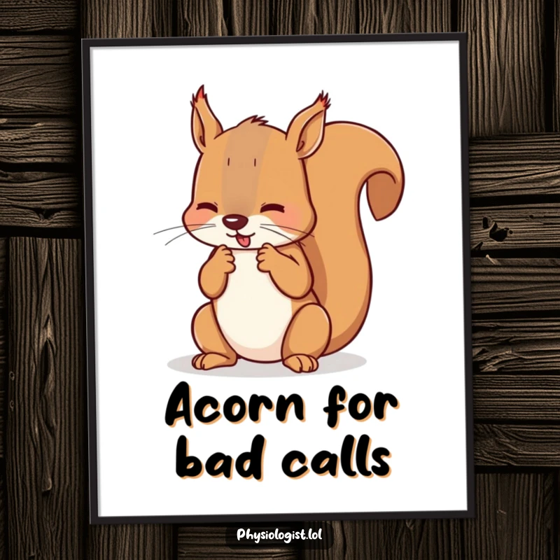 Funny wall art poster of a squirrel acting as a referee, meticulously counting imaginary fouls on its paws, sports humor.