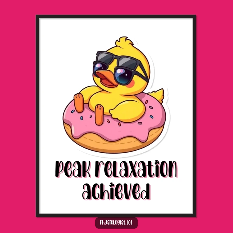 Funny Sunglasses Duck on Donut Poster - Whimsical Wall Art for Comical Decor
