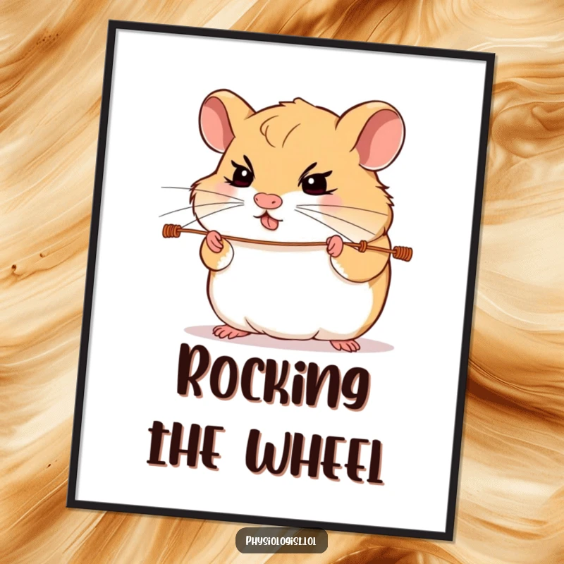 Funny hamster guitar poster capturing a determined hamster with intense focus, playing guitar strings, creating a dynamic rock-themed wall art.