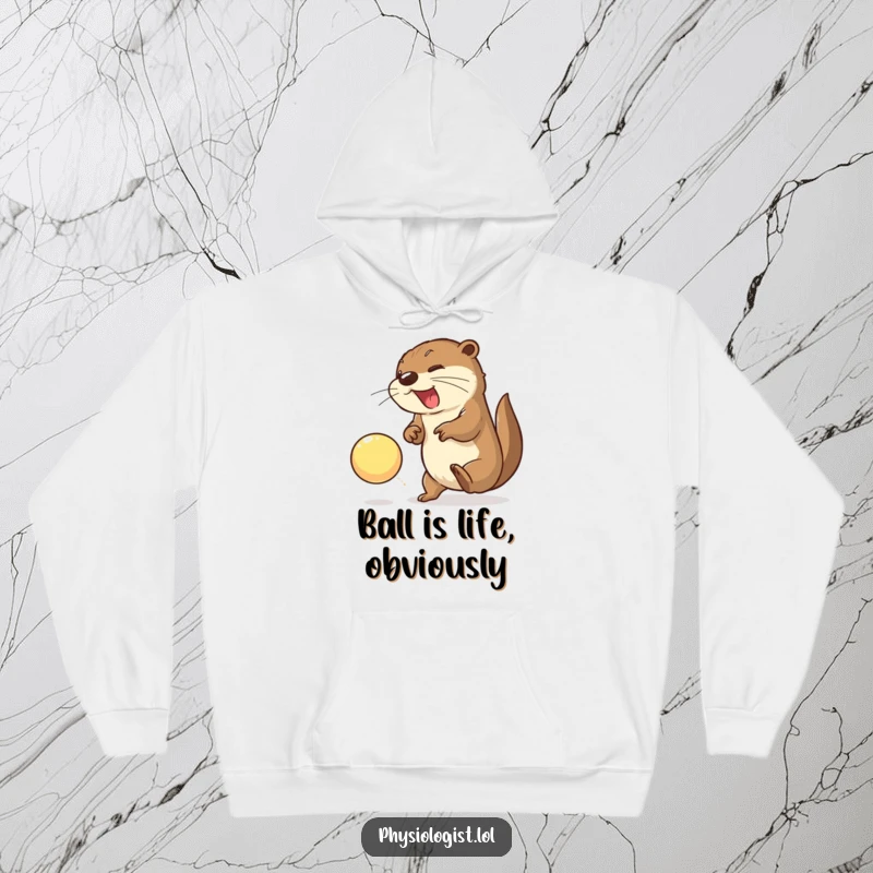 Funny otter hoodie with an energetic otter smashing a ball, perfect for cozy, humorous, and active moments.