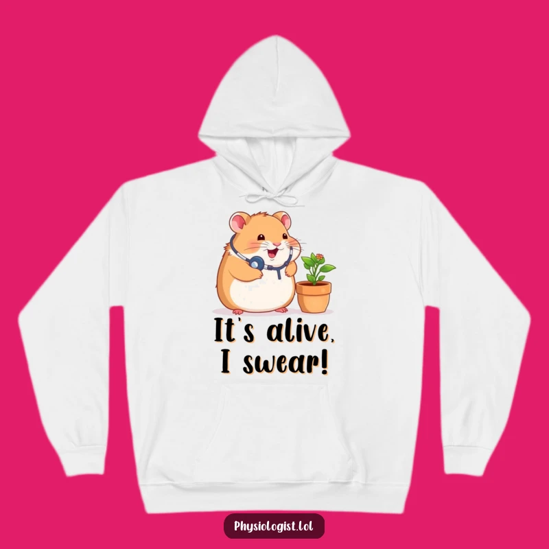 Funny Chubby Hamster Hoodie - Cozy Vet Listening to Plant Sweatshirt