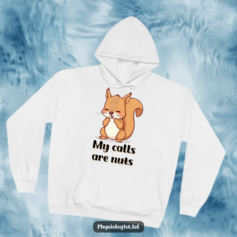 Funny squirrel hoodie design: a referee squirrel counting imaginary fouls on its paws, cozy and sports-themed humor.