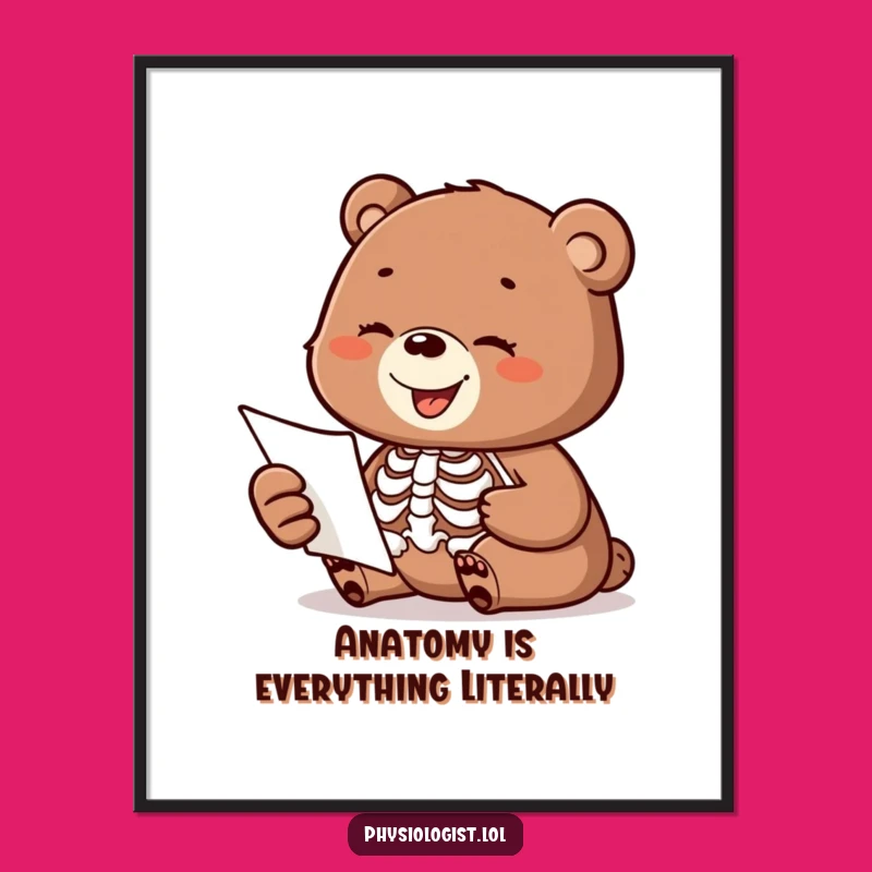 Free Printable Funny Wall Art: Bear Cub Skeleton Anatomy Laugh Downloadable Decor