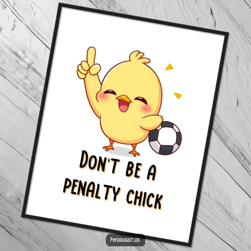 Funny Free Printable Wall Art: A cute, giggling chick enthusiastically making a penalty signal, adding a humorous touch to any room.