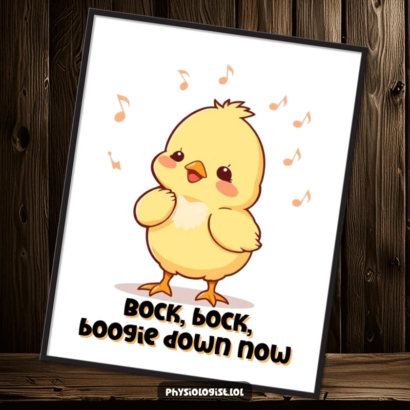 Funny Free Printable Chick Dancer Wall Art: Small yellow chick bobbing head to music, humorous and cute art.
